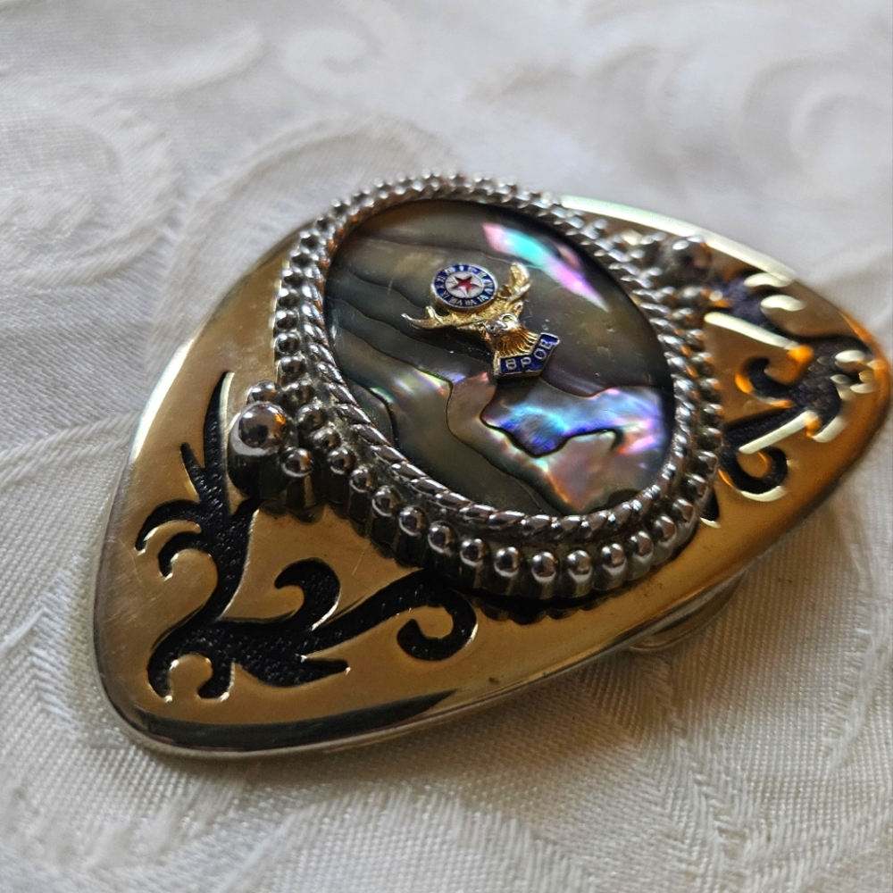 Vintage B.P.O.E. Fraternity Order Abalone Brass Buckle